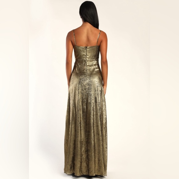 Lulu’s “Shining Just For You Gold Metallic Cowl Neck Maxi Dress” Size S - Picture 3 of 3